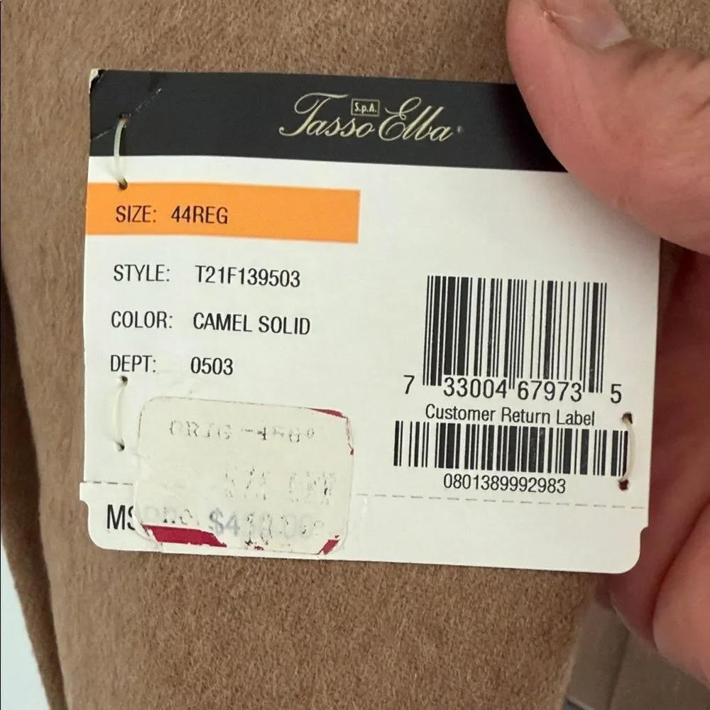 Tasso Elba Brown Men's Blazer 100% Camel Hair Size R44 NWT